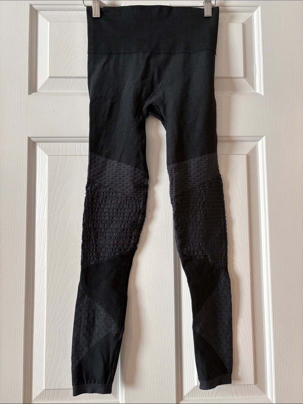 SPANX Black High-Waist Textured Panel Leggings